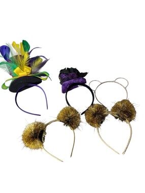 Headbands Lot of 5 Mini Top Hat Fascinator Feathers Pompoms Bear Cub Party NYE